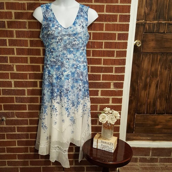 Komarov Dresses & Skirts - Komarov Floral Flowy Midi Asymmetrical Charmeuse Dress XL NWT USA Made